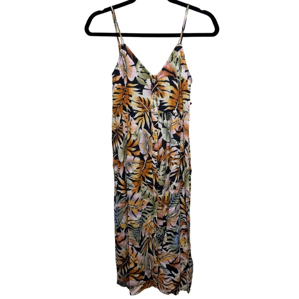 Billabong Venice Babe Tropical Leaf Midi Slip Dress Multicolor NWT S